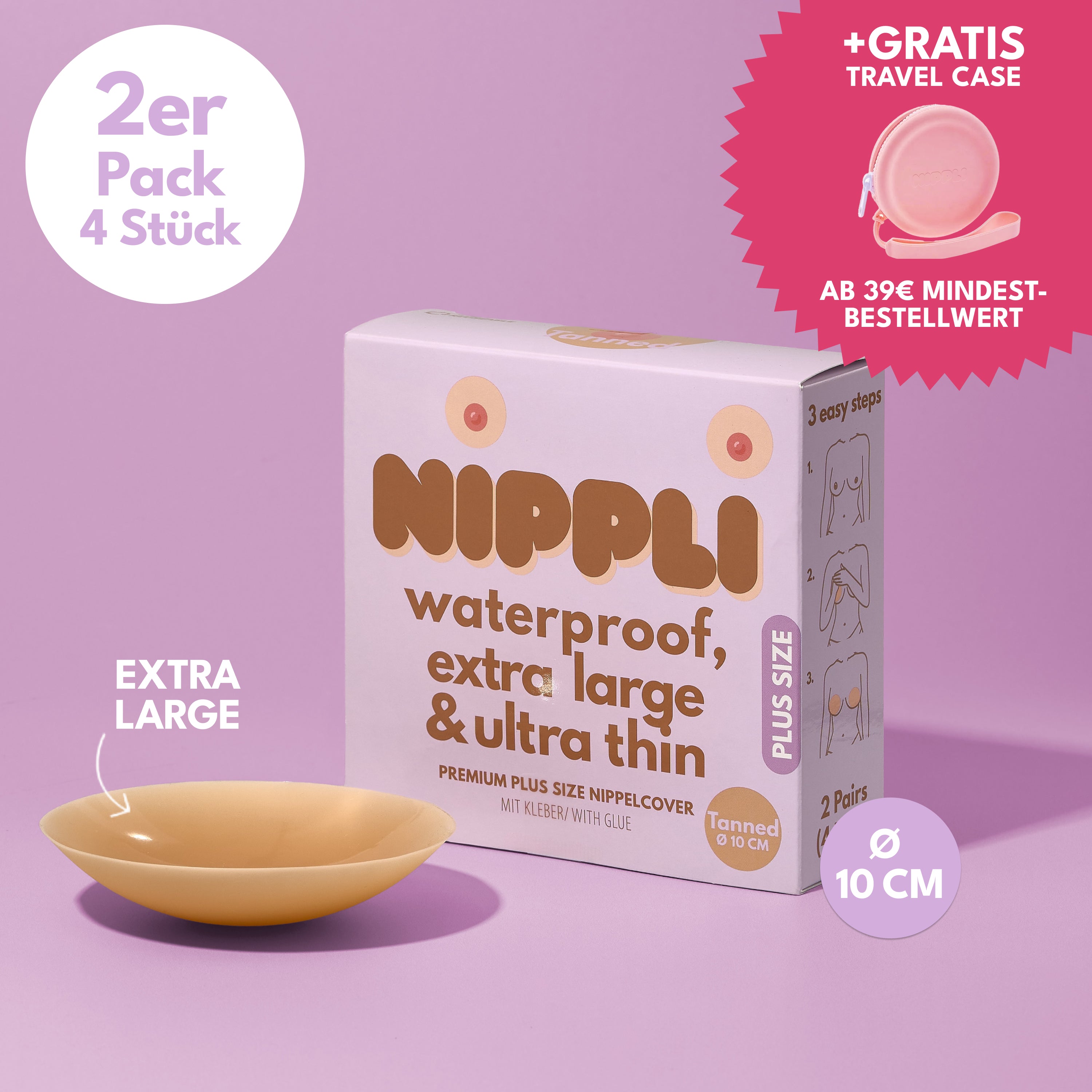 Dubbelverpakking plus-size tepelcovers, kleur gebruind (2 paar) 4 stuks.